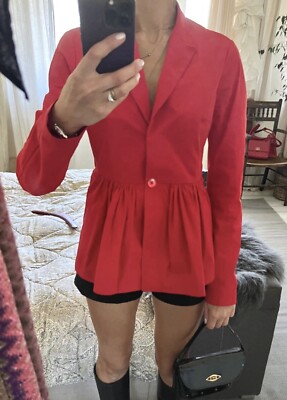 Jil Sander Unusual Ruched Structured Red Jacket /Blazer Eur 36 / S New