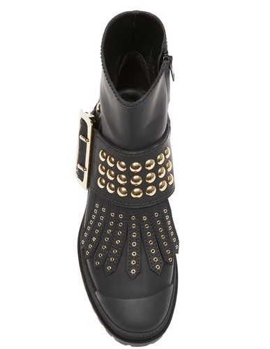 Pre-owned Burberry Whitchester Black Leather Fringe Gold Studded Belted Boots 40.5/10.5 Us