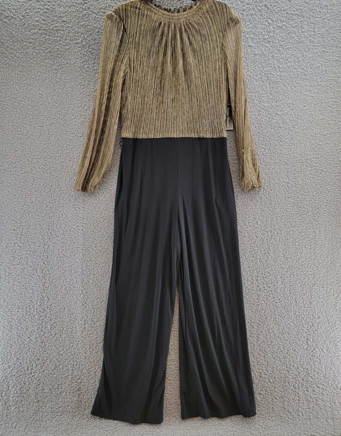 Jessica Howard Carlyle Metallic Mock Neck Jumpsuit Womens 12 Black/Gold Back Zip - Picture 2 of 19