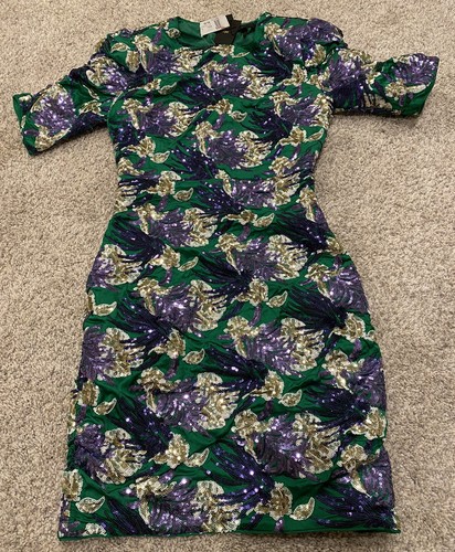 Maje Razul Womens Sequined Floral Sheath Mini Dress Green Size 36 595 eBay