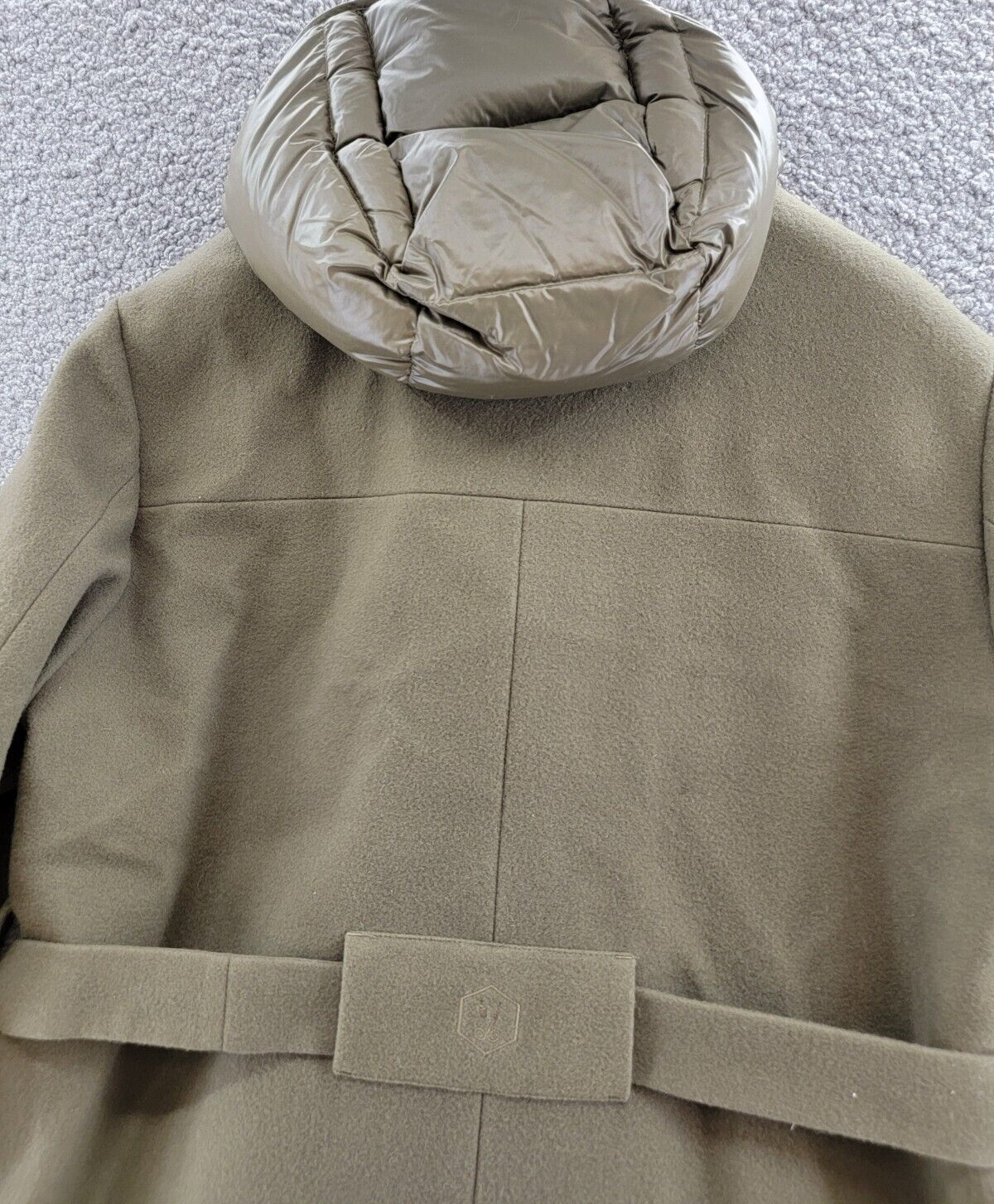 Pre-owned Norwegian Wool Cashmere Wool Down Hooded Parka Women's L Dark Olive Full Zip L/s In Green