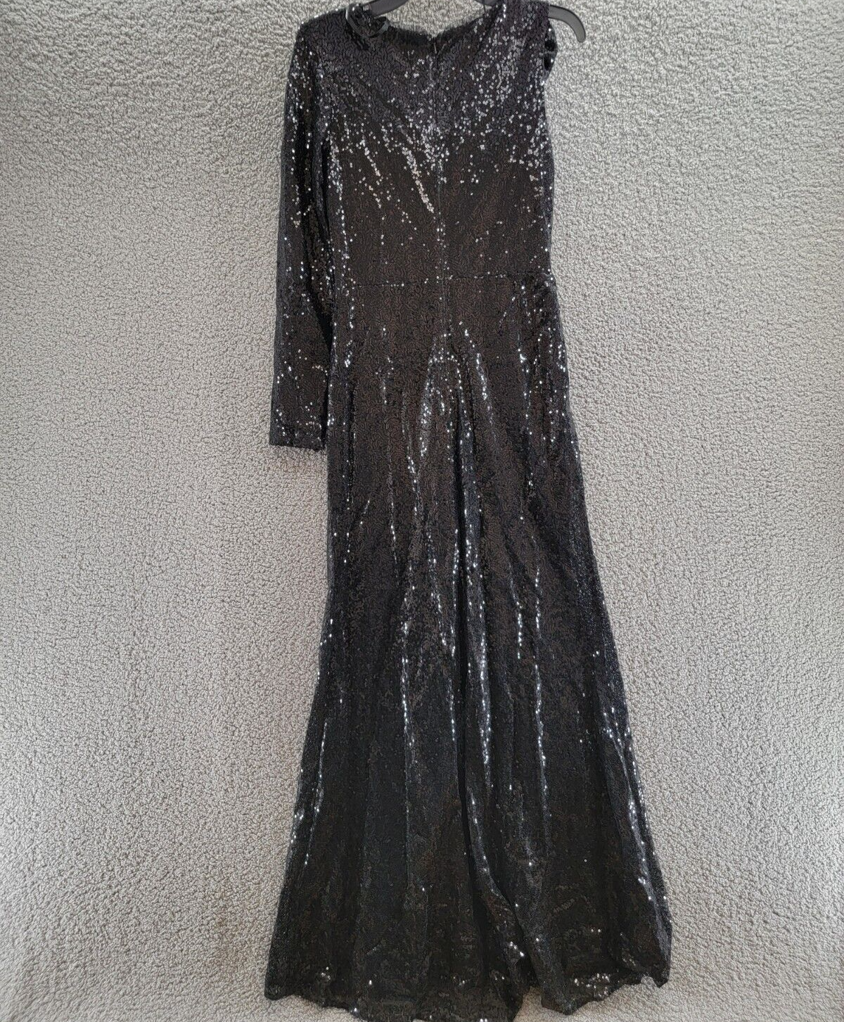 AQUA One Sleeve Sequin Gown Women's 6 Black Rosette Detail Back Zip Closure L/S - Picture 10 of 17