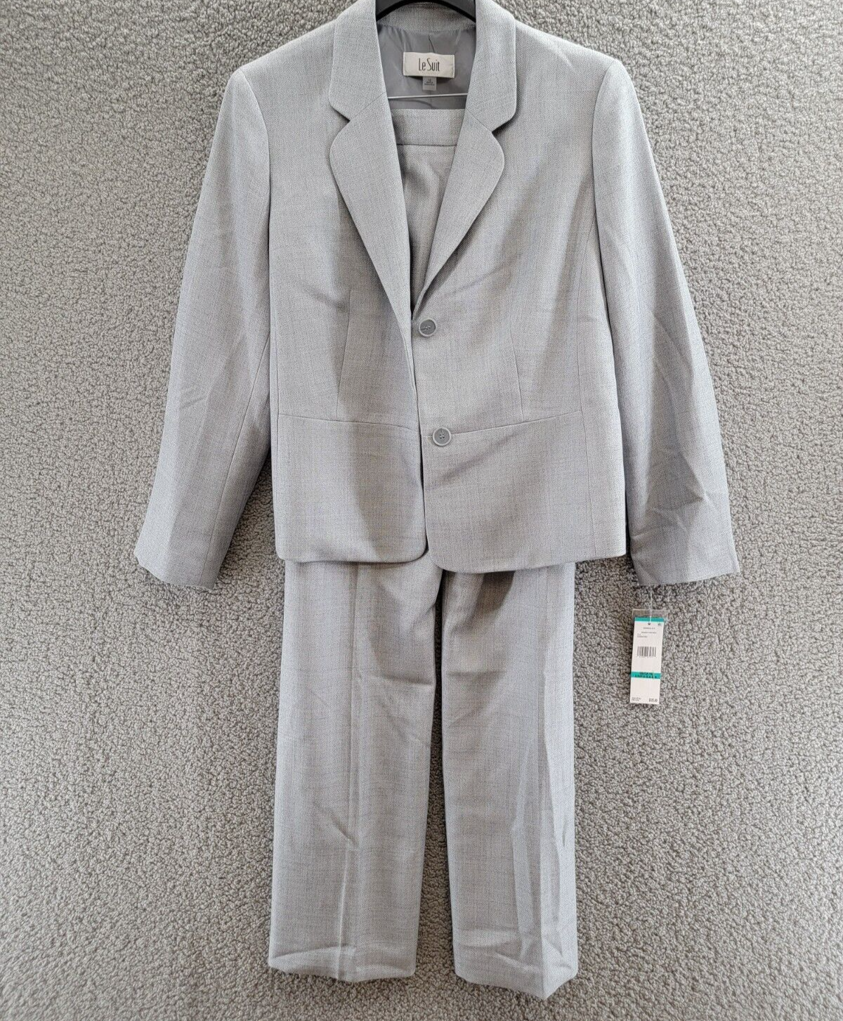 Le Suit Notch-Collar Pantsuit Women's 16 Granite Heather Button Zip Closure L/S - Picture 2 of 24