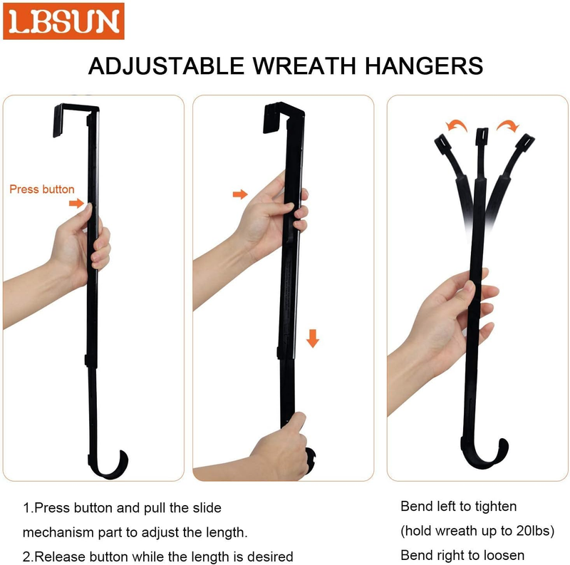 Wreath Hanger, Adjustable Over The Door Wreath Hanger from 14.9 to 25 Inches & W