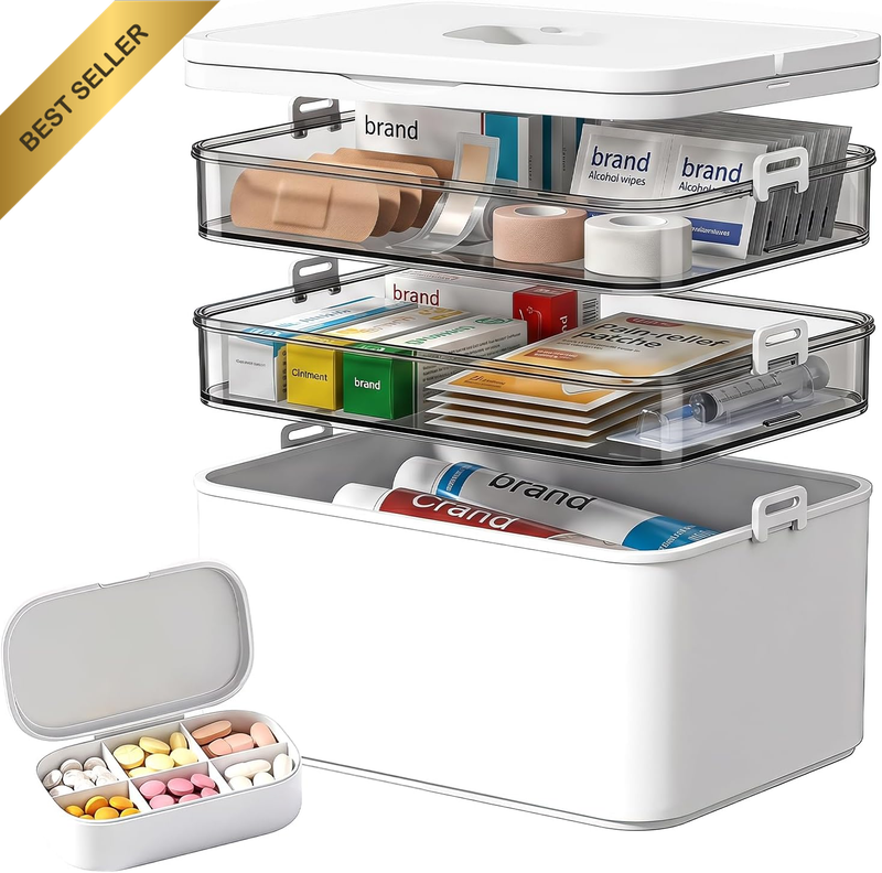 3-Tier Medicine Organizer Box – See-Through Portable Storage | Detachable Travel