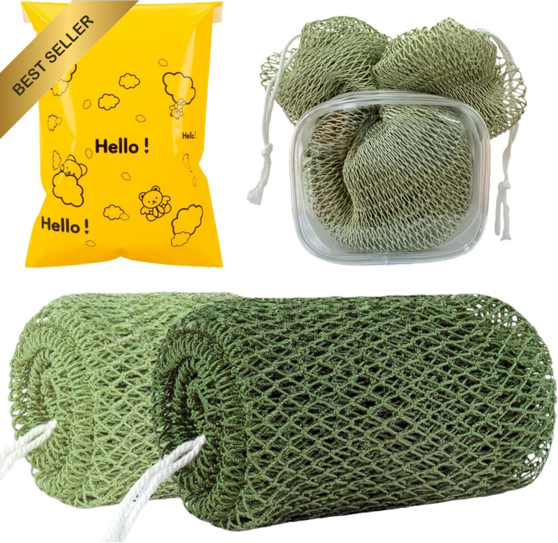 African Net Sponge 2 Pack, Exfoliating Bath Scrubber for Face and Body