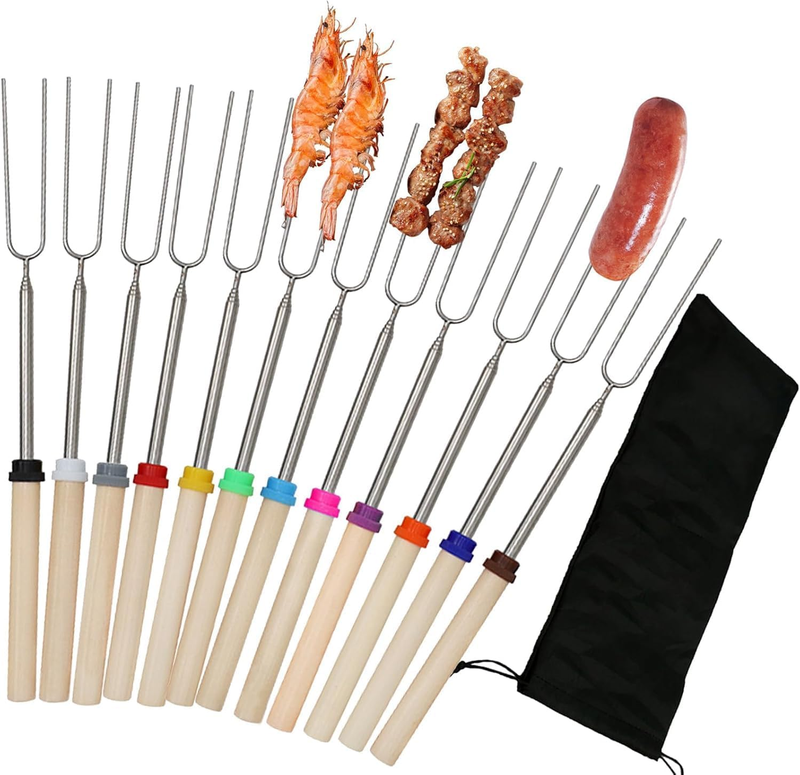 12 Pack U-Shape Marshmallow Toasting Kit, Extendable Stainless Steel Roasting St