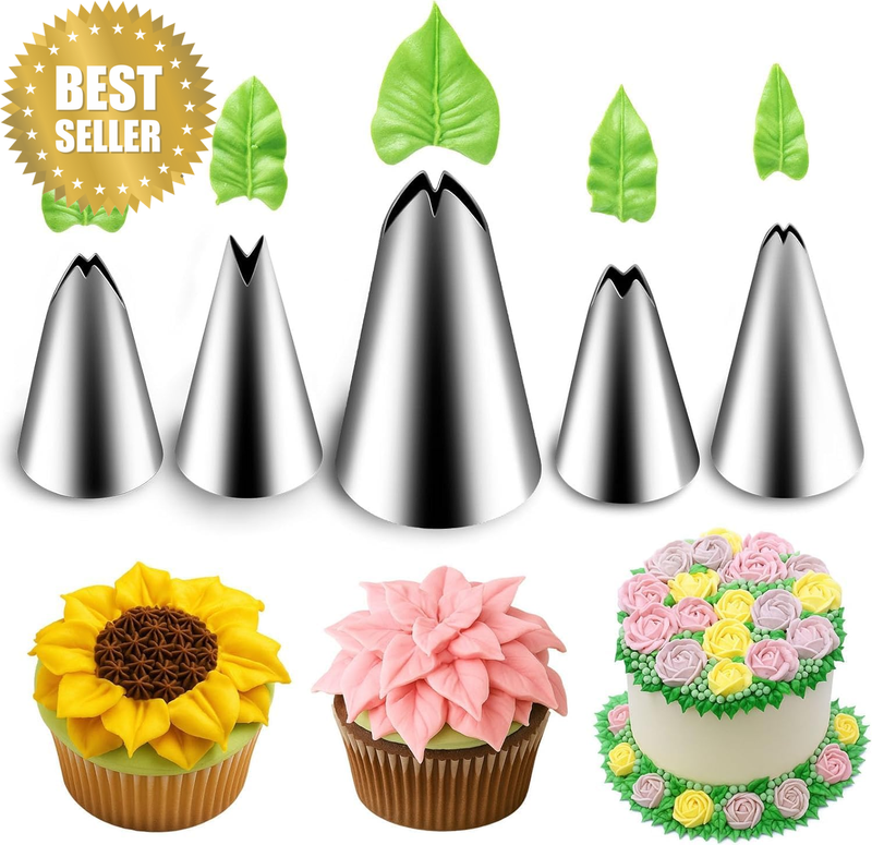 5-Piece Stainless Steel Leaf Piping Tips Set - Cake Decorating Supplies and DIY