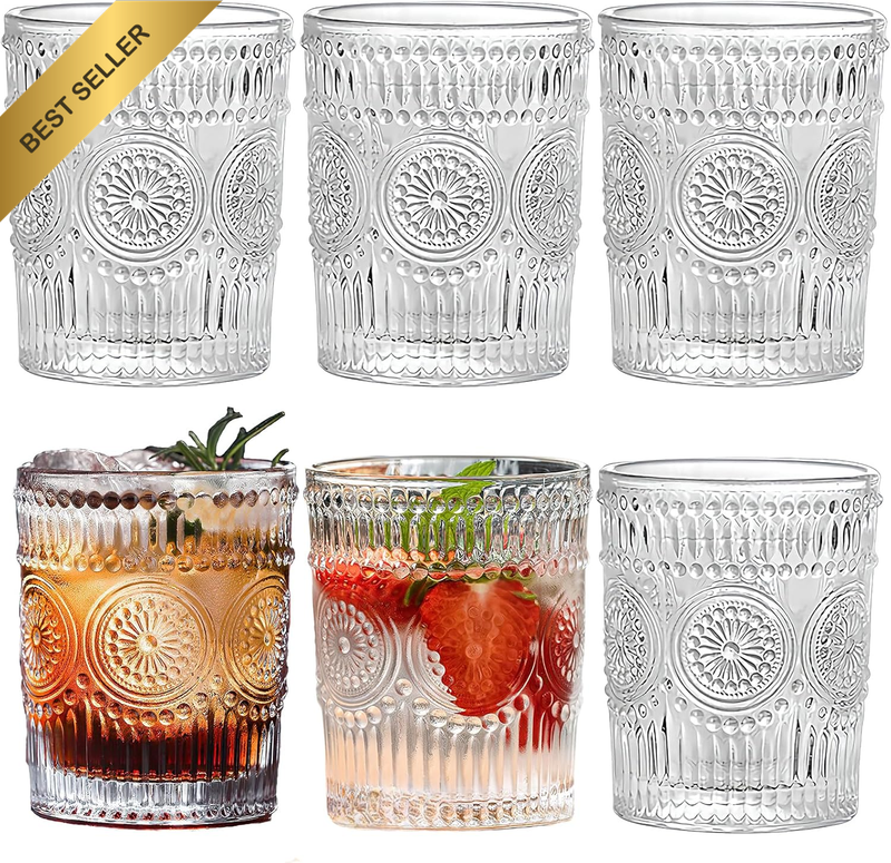 2/4/6 Pack Vintage Ribbed Embossed Water Glasses, Glassware Tumblers, Drinking G