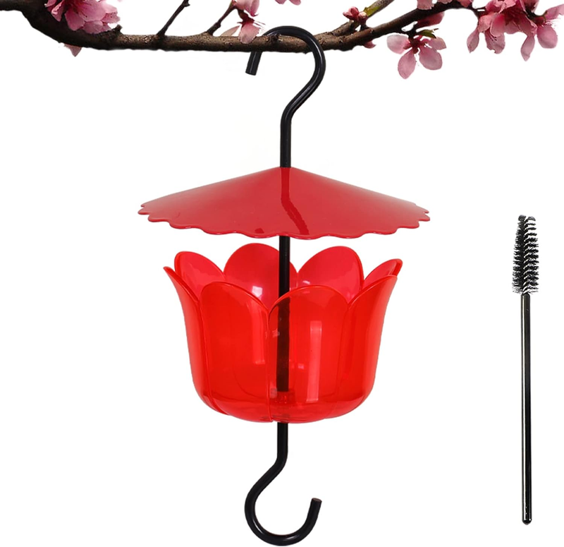 Ant Moat for Hummingbird Feeders, 8 OZ Red Flower Umbrella Hummingbird Feeder