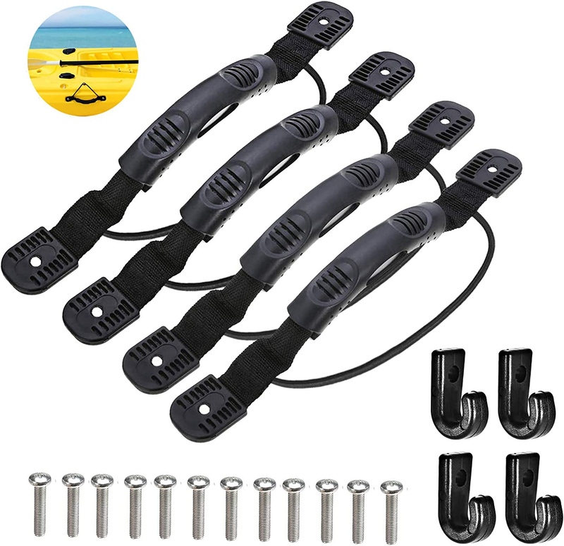 4Pcs Kayaks Canoe Side Mount Handles Kit with Bungee Cord Paddle Holder Accessor