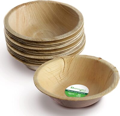 18cm Areca Palm Leaf Bowls Round Disposable Catering Wood Salad Plate 25-450PCS