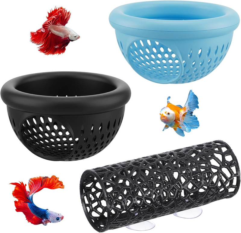 Aquarium Verstecke Set für Fische und Garnelen mehrteilig aus PVC schwarz/blau