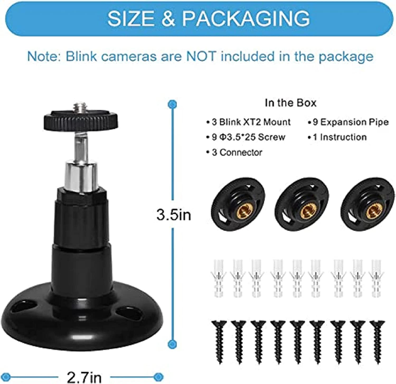 Blink XT / XT2 Camera Mount, 360 Degree Adjustable Wall Mount Bracket 3 Pack