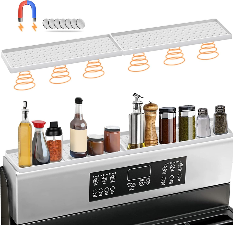 30 Inch Silicone Magnetic Stove Top Shelf, Kitchen over Stove Spice Rack Shelf A