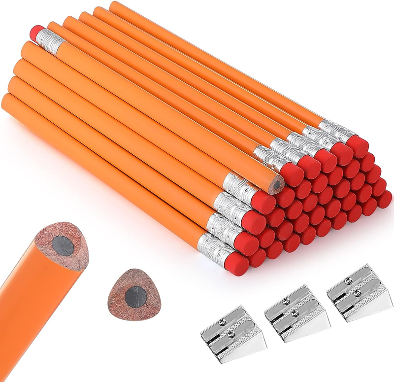 48 Pieces Jumbo Pencils and 3 Pieces Sharpeners Big Pencil Fat Pencils Thick Pen