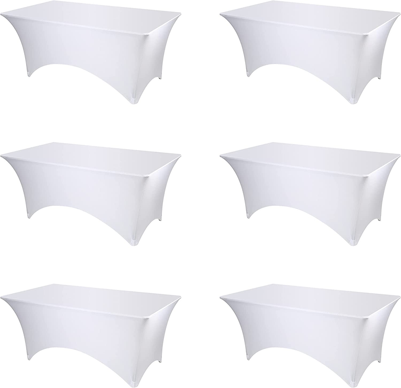 6 Pack White Fitted Spandex Table Covers 6ft Stretch Tablecloths For 6 Foot Rect