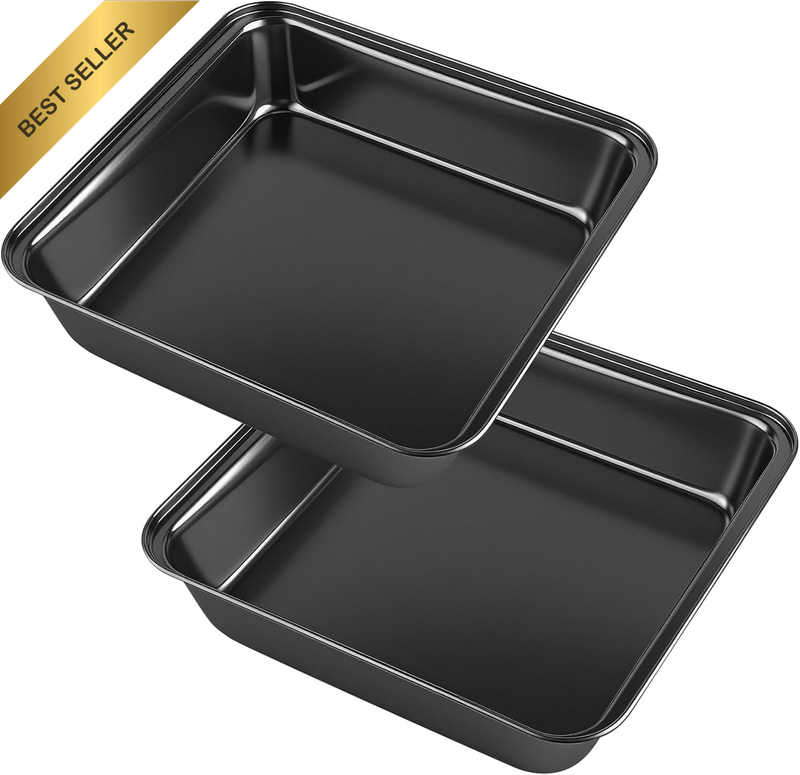 2 Pcs Nonstick Square Cake Pan Set, 8 Inch Baking Pans with Stainless Steel Core