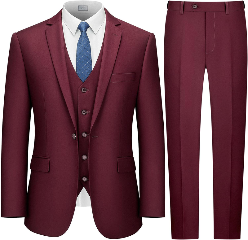 Suits for Men, 3 Piece Men'S Suit Slim Fit, Solid Jacket Vest Pants with Tie, On