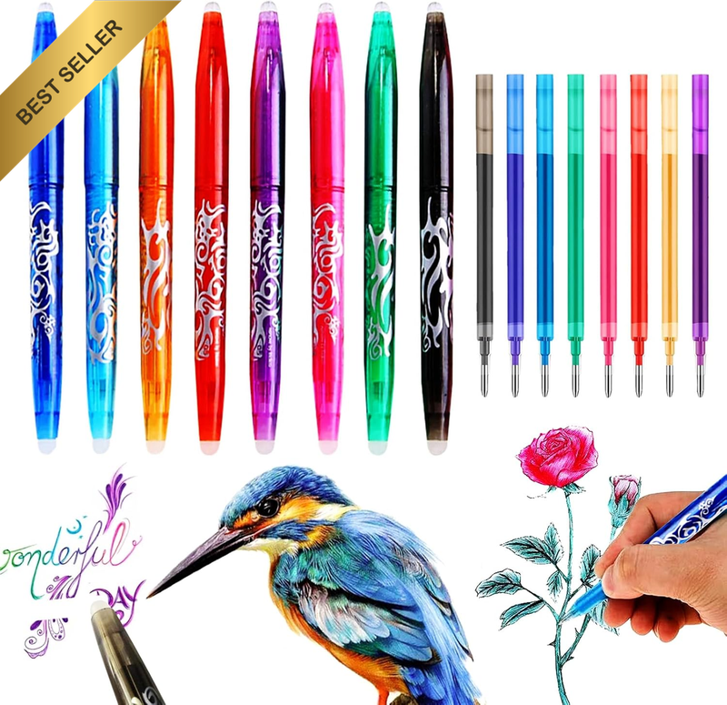 Erasable Gel Pens - 8 Pack Assorted Color Inks Pens 0.5Mm Fine Point Rolling Bal