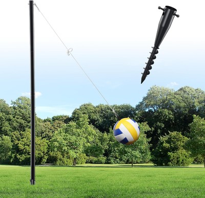 Tetherball Set Ball and Rope - 7.5ft Adjustable Tether Balls 7.5ft, Black 