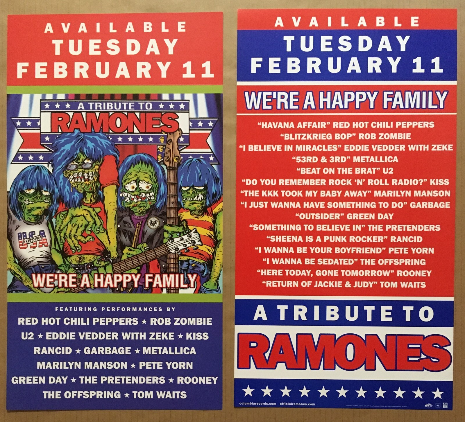 RAMONES tribute ROB ZOMBIE ART PROMO POSTER FLAT of 03 CD