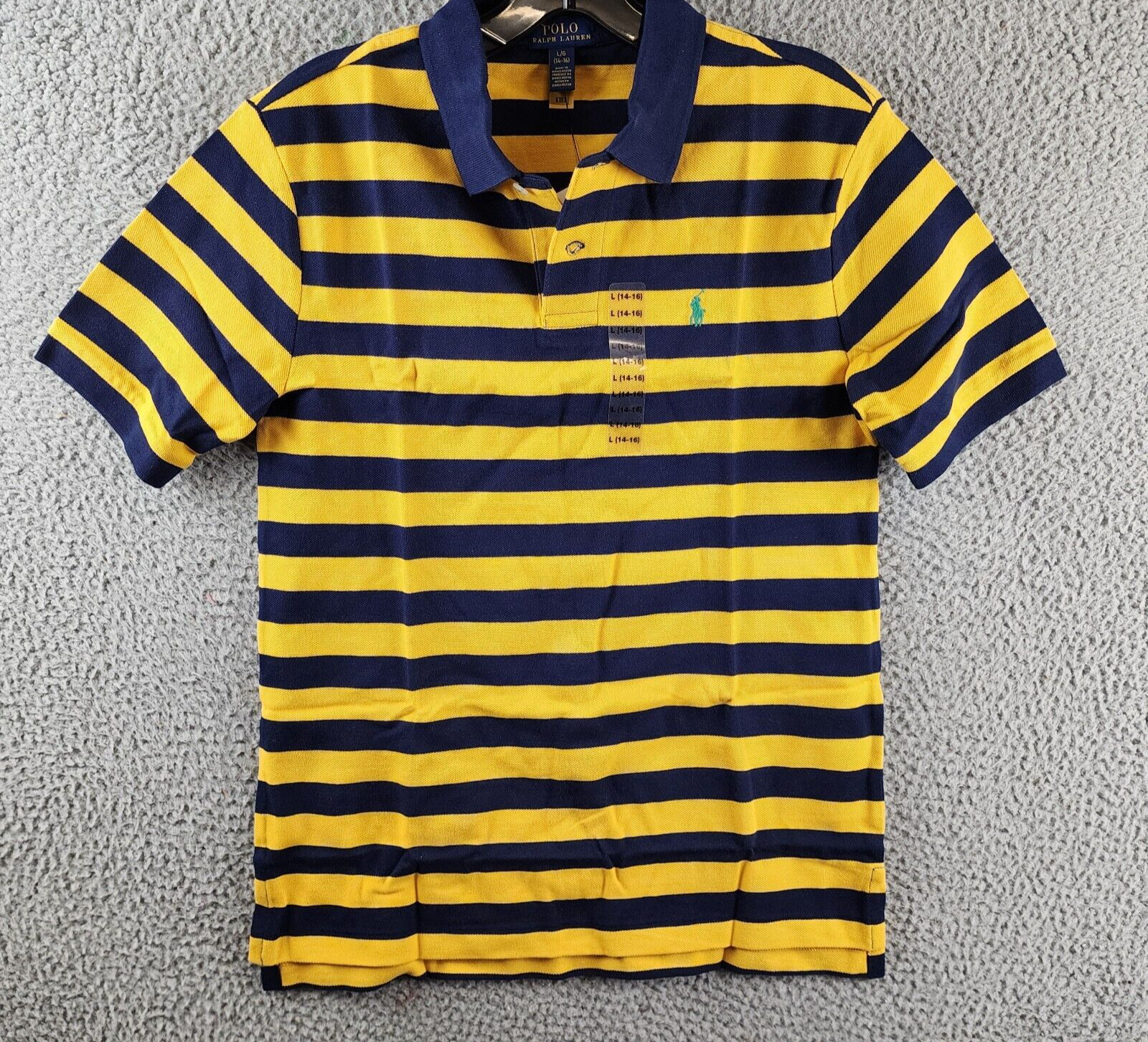 Polo Ralph Lauren Stripe Logo Embroidered Polo Shirt Boys L (14-16) Yellow/Black - Picture 2 of 14