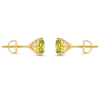 Pre-owned Shine Brite With A Diamond 2 Ct Round Cut Canary Earrings Studs Solid 14k Yellow Gold Screw Back Martini