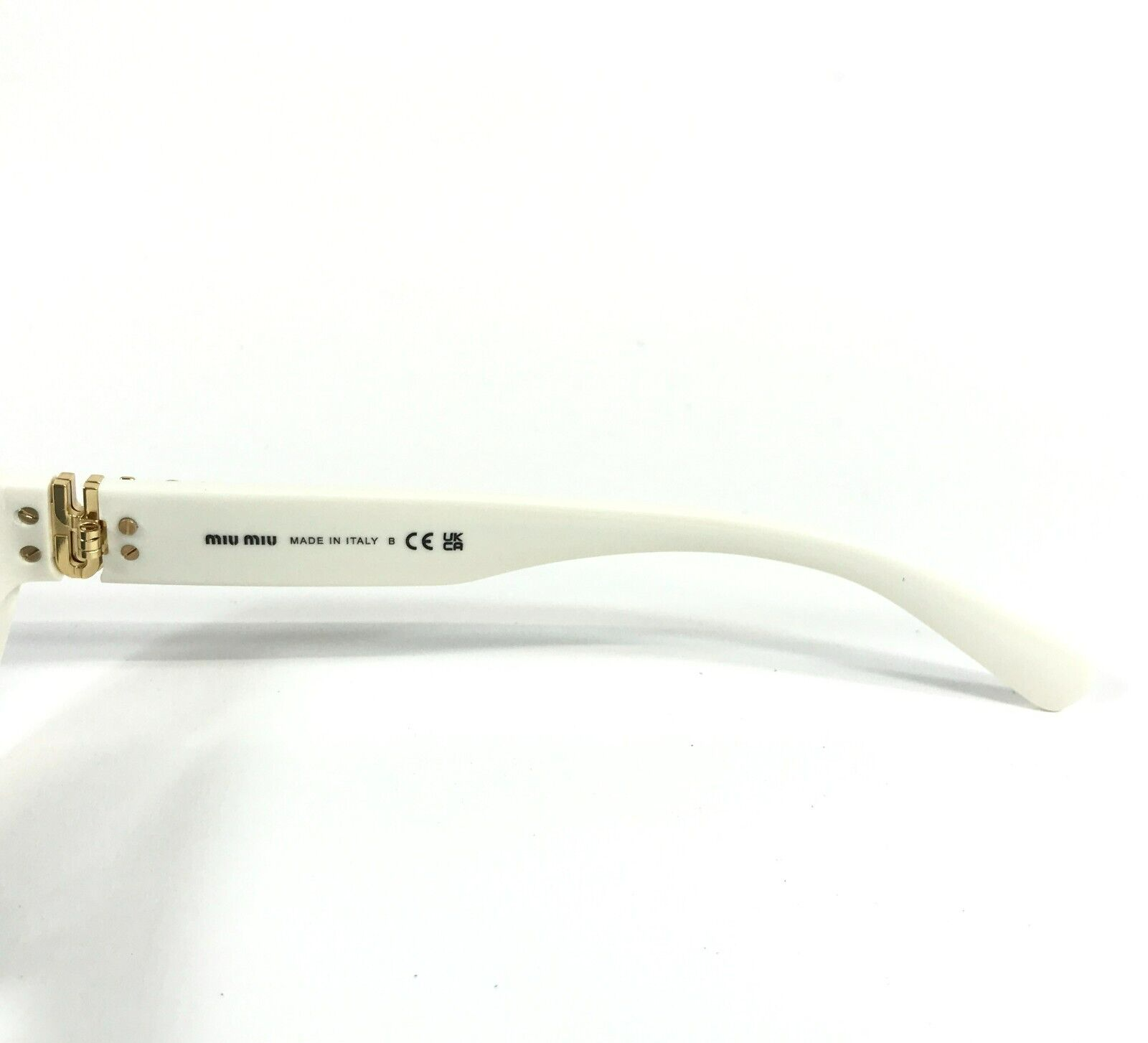 MIU MIU MIU MIU SUNGLASSES SMU07Z 142-5S0 WHITE IVORY GOLD FRAMES WITH DARK GREY LENSES