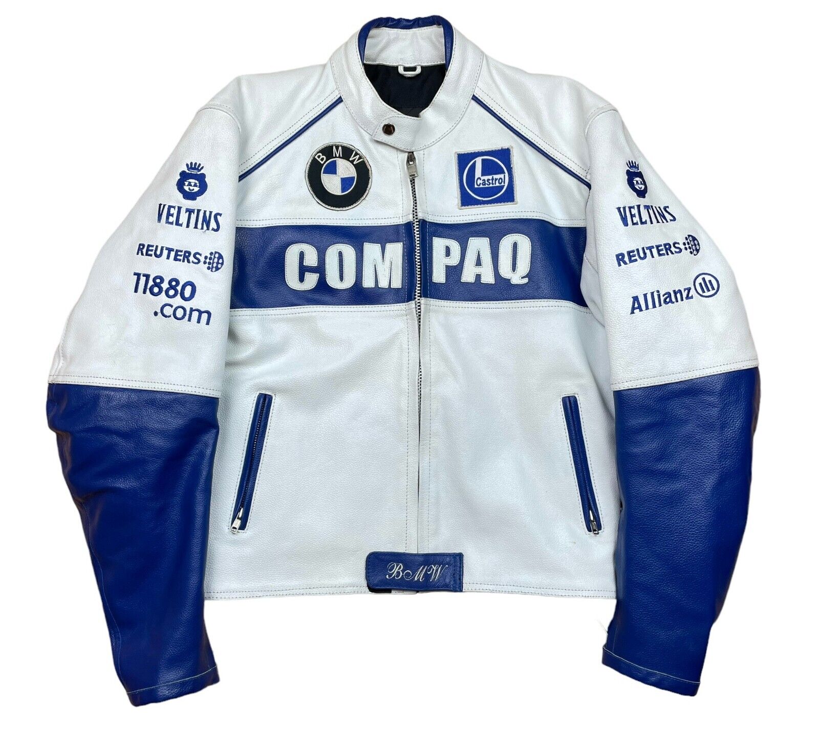 BMW COMPAQ Genuine Leather Motorcycle Racing Biker Jacket Rare Mens Size M BMW COMPAQ Genuine Leather Motorcycle Racing Biker Jacket Rare Mens Size M