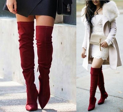 dark red over the knee boots