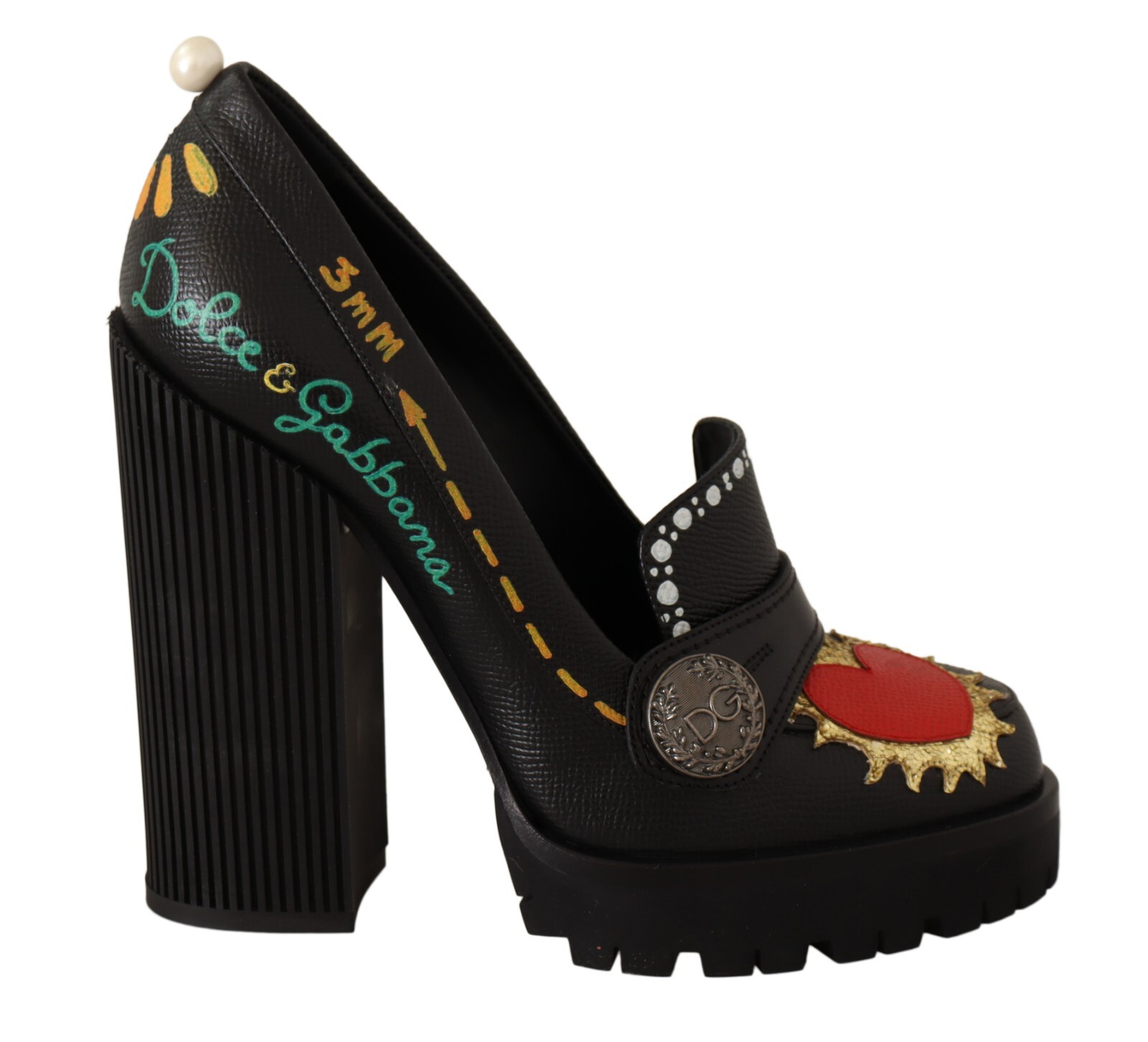 

DOLCE - GABBANA Shoes Черные кожаные туфли с украшением в виде сердца EU39 / US8,5 $1500, Черный