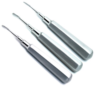 Dental Elevator Surgical Root Instruments Curved Tip 2mm, 3mm, 4mm New Set of 3 