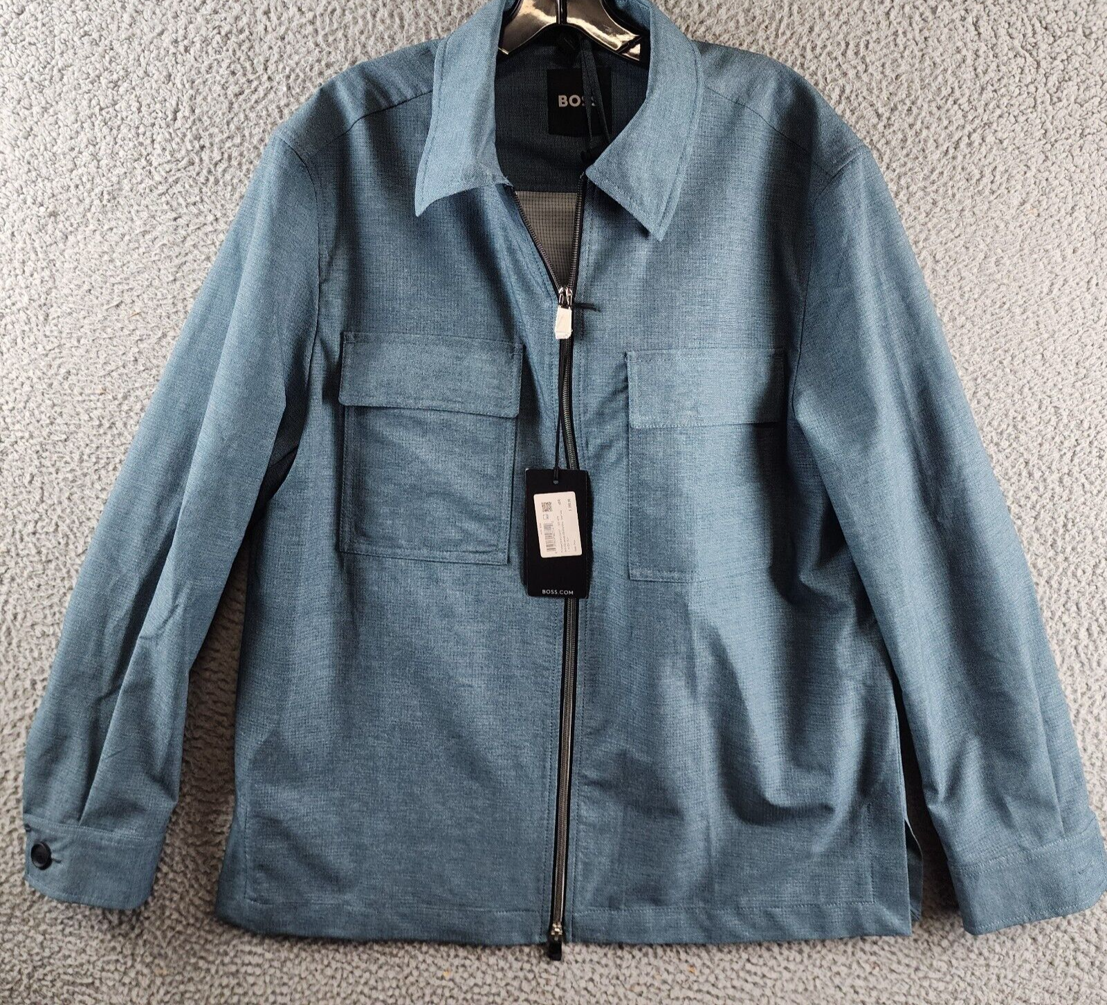 BOSS Full Zip Jacket Men's 40R Bright Blue Heather Flap Pockets Long Sleeve - Picture 2 of 15