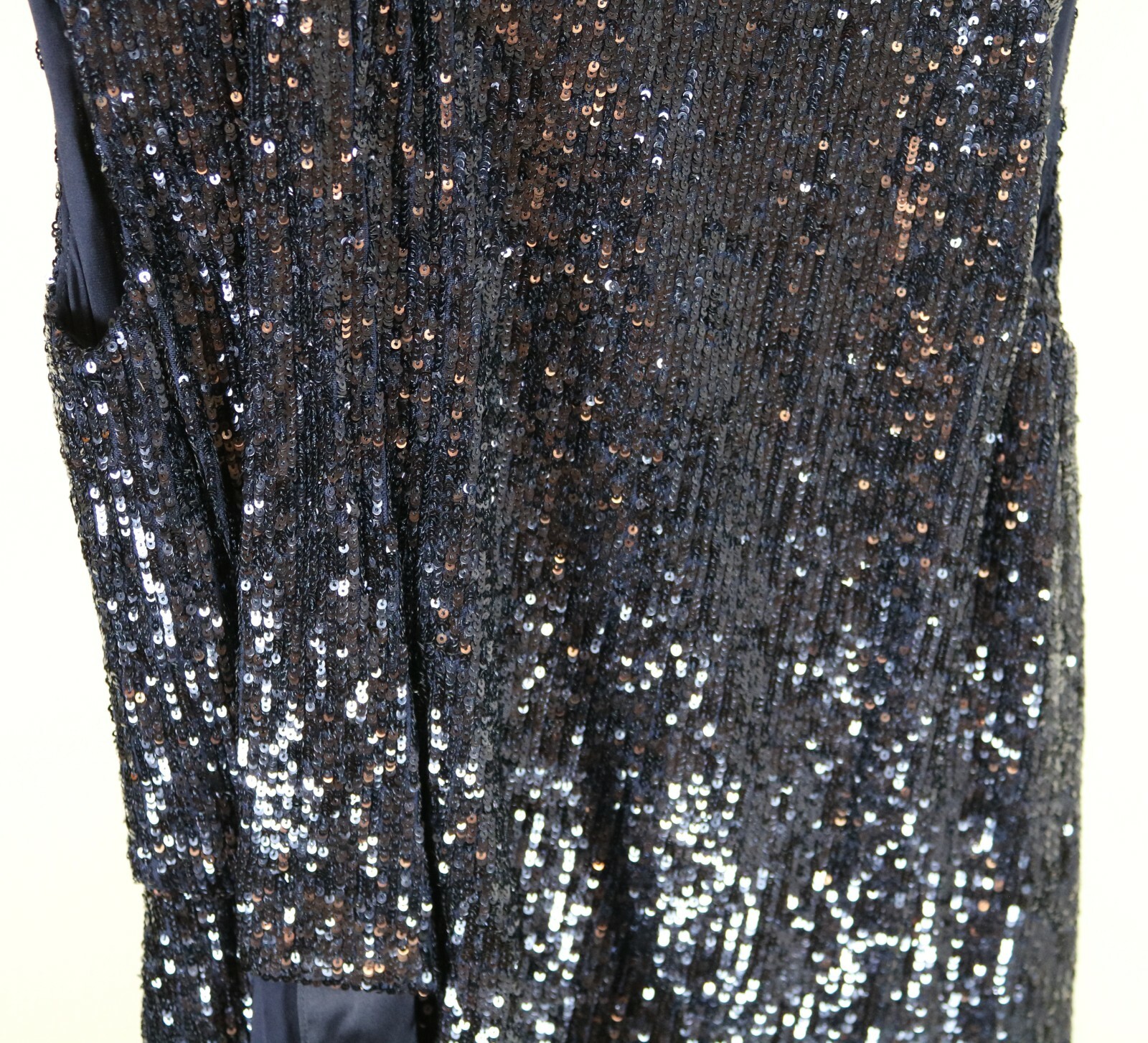 Pre-owned Sies Marjan Clare Stretch Pailette Drape Front Sequin Dress Navy Brand In Blue