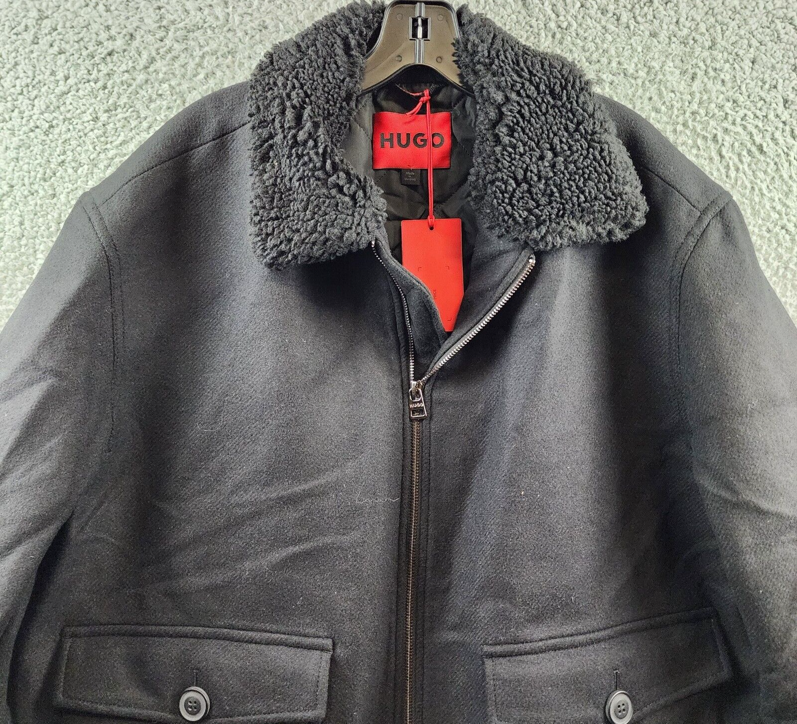 Pre-owned Hugo Boss Red Label Wool Blend Full Zip Jacket Men's Xxl Black Long Sleeve