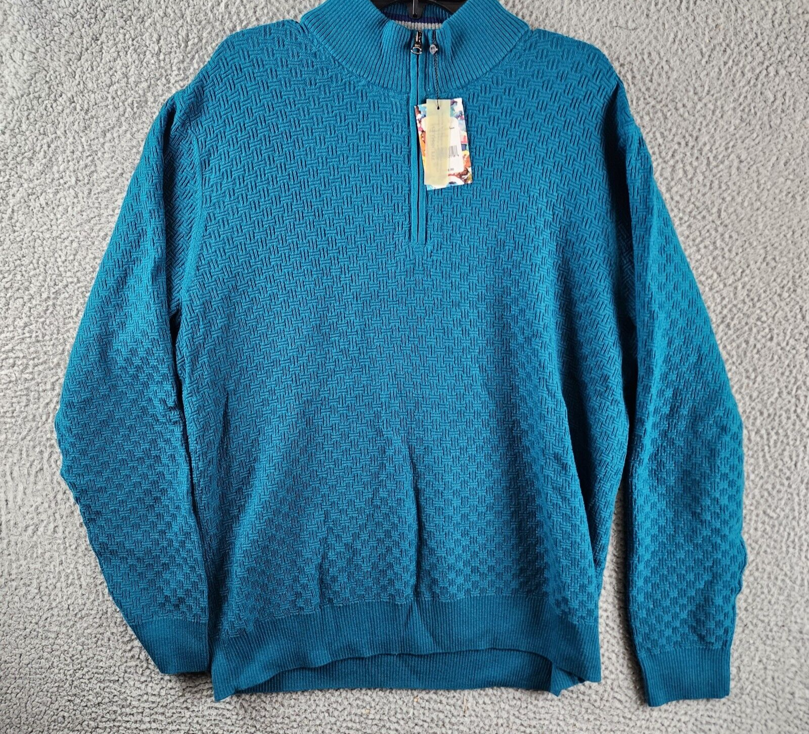 Robert Graham Reisman Quarter Zip Pullover Sweater Men's XL Teal Wool Blend L/S - Picture 2 of 16