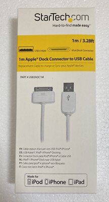 StarTech 1m, 3.28ft Apple Dock Connector to USB Cable USB2ADC1M iPod iPhone iPad