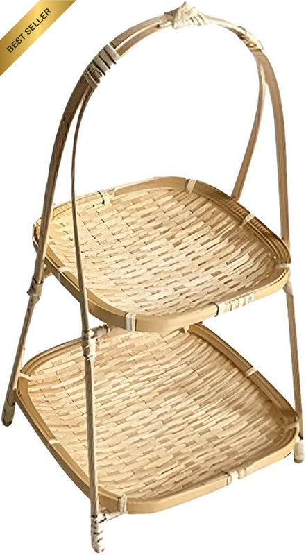 2-Tier Bamboo Fruit Basket, Serving Basket, Wooden Fruit Bowl,Vegetable Cake Sta