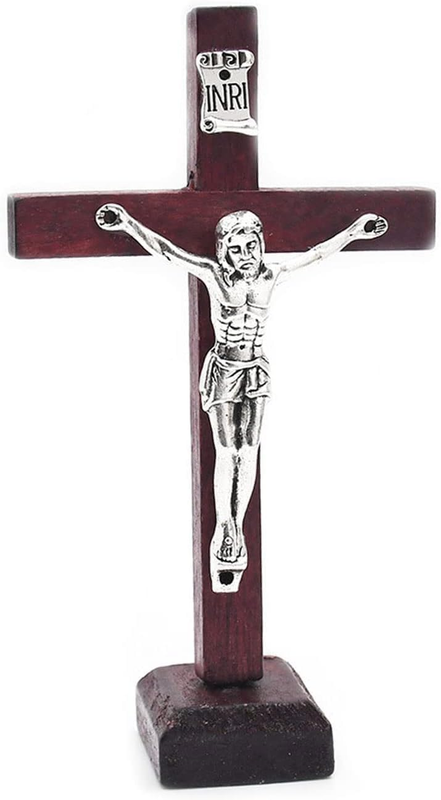 Wooden Crucifix Cross Stand Catholic Standing Wall Jesus Christian Prayer Decor