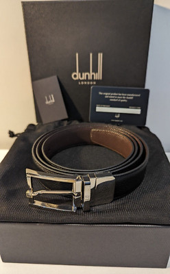 DUNHILL RECTANGULAR BUCKLE LEATHER BELT  BLACK / DARK BROWN 30MM- SIZE UP TO 42