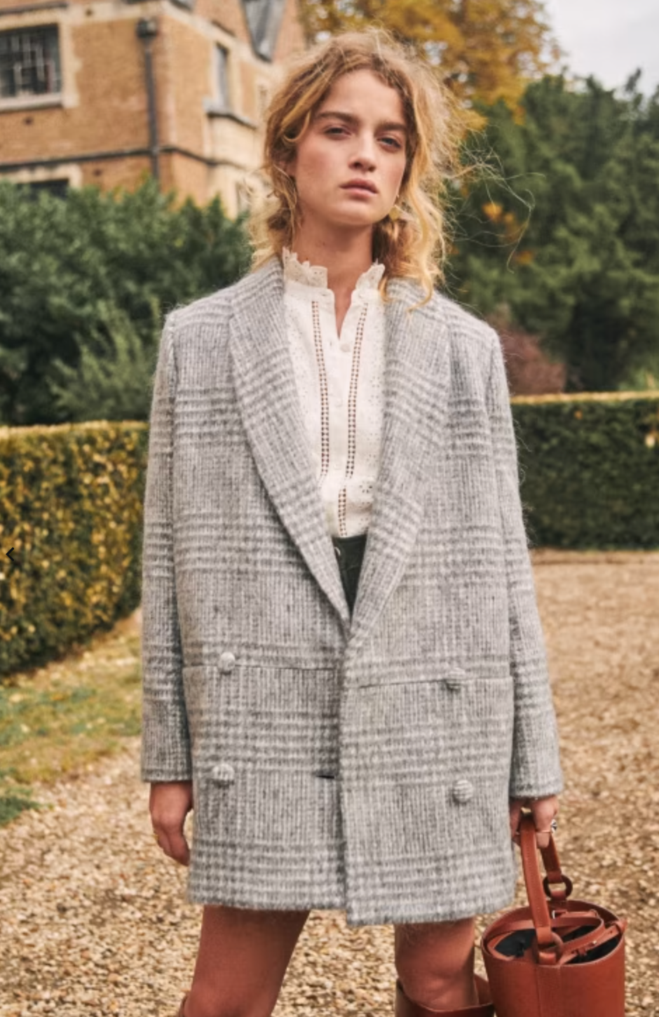 Sezane Wool Coat RRP 400! NEW Prince James Gray Check Small
