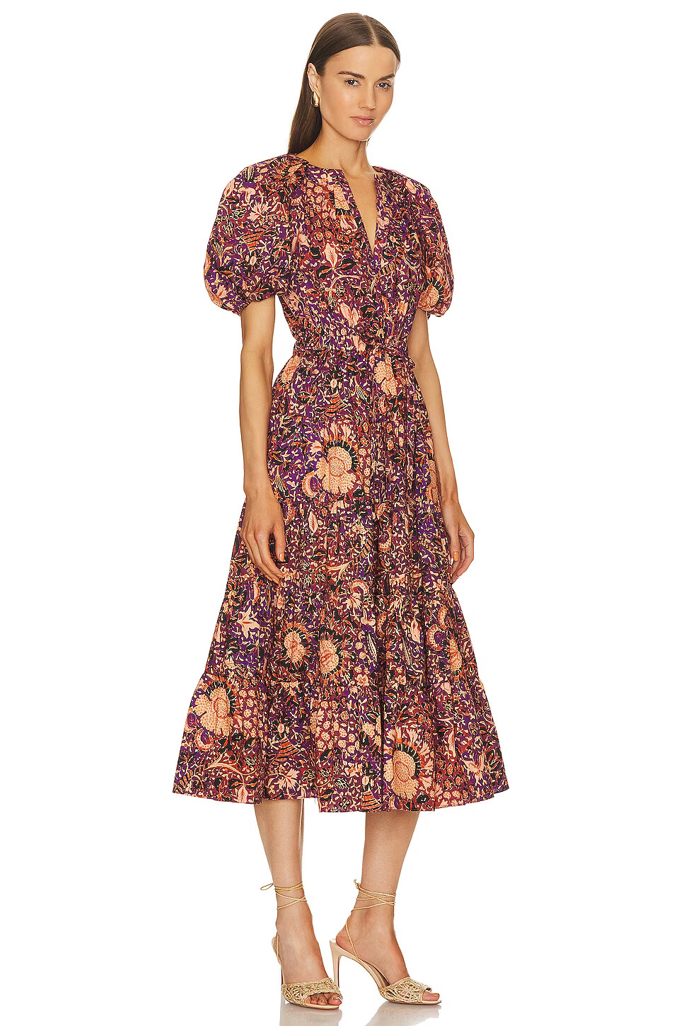 Pre-owned Ulla Johnson Olina Floral Midi Dress, Black Currant Size 2, 4 $470