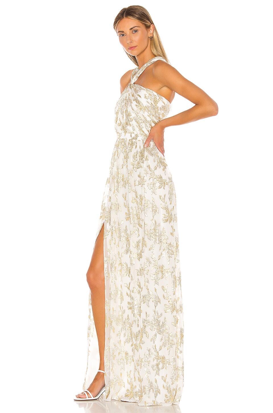 Pre-owned Rachel Zoe Bella Ecru Metallic Fil Coupe Twist Halter Dress Gown $625 12 In Multicolor