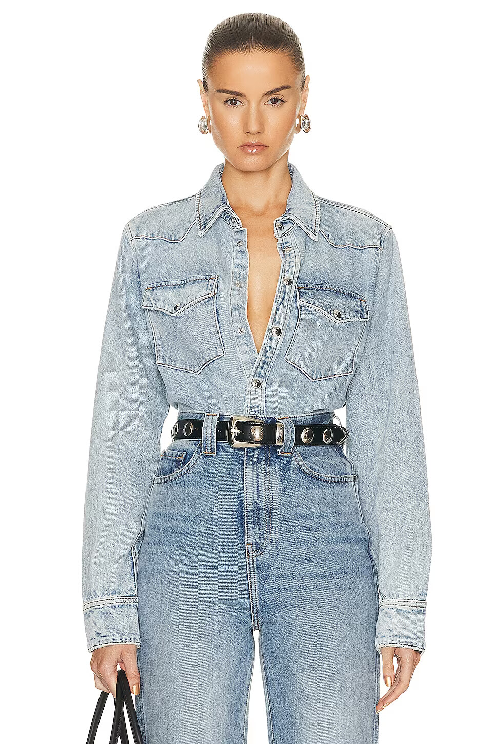 Pre-owned Khaite Jean Jacket The Wesley Top In Bryce In Blue