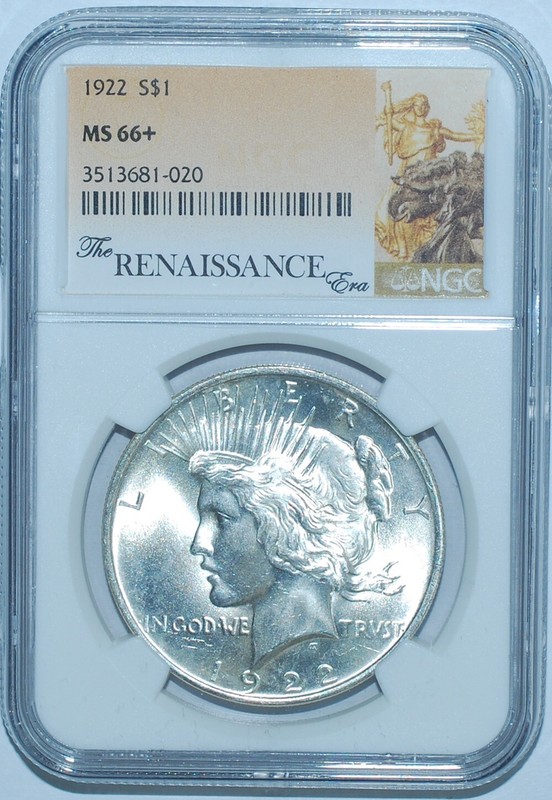 1922 P NGC MS66+ Peace Silver Dollar