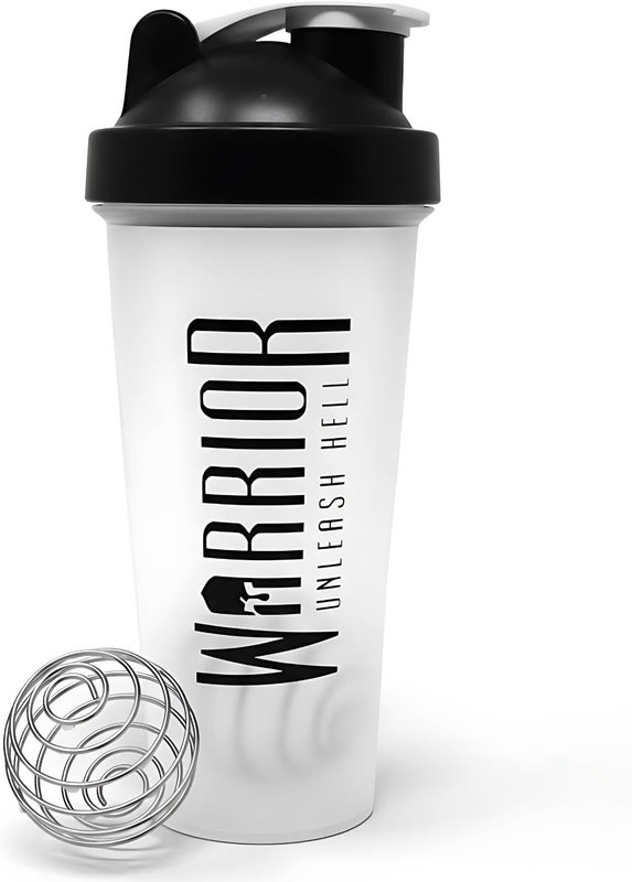 Warrior 600ml Protein Shaker Bottle with Blender Ball - Plastic Mixer Cup