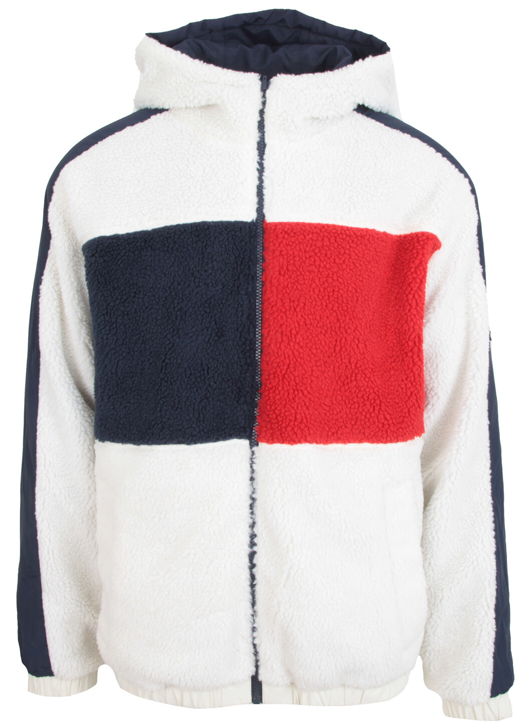 Pre-owned Tommy Hilfiger Jeans Men's Reversible Sherpa Jacket Hooded Size Xl In White