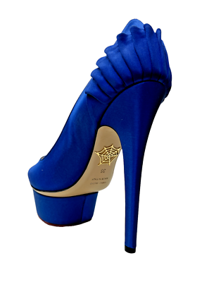 Pre-owned Charlotte Olympia Paloma Blue Silk Satin Platform Pumps 36 Eu/5.5 Us $995