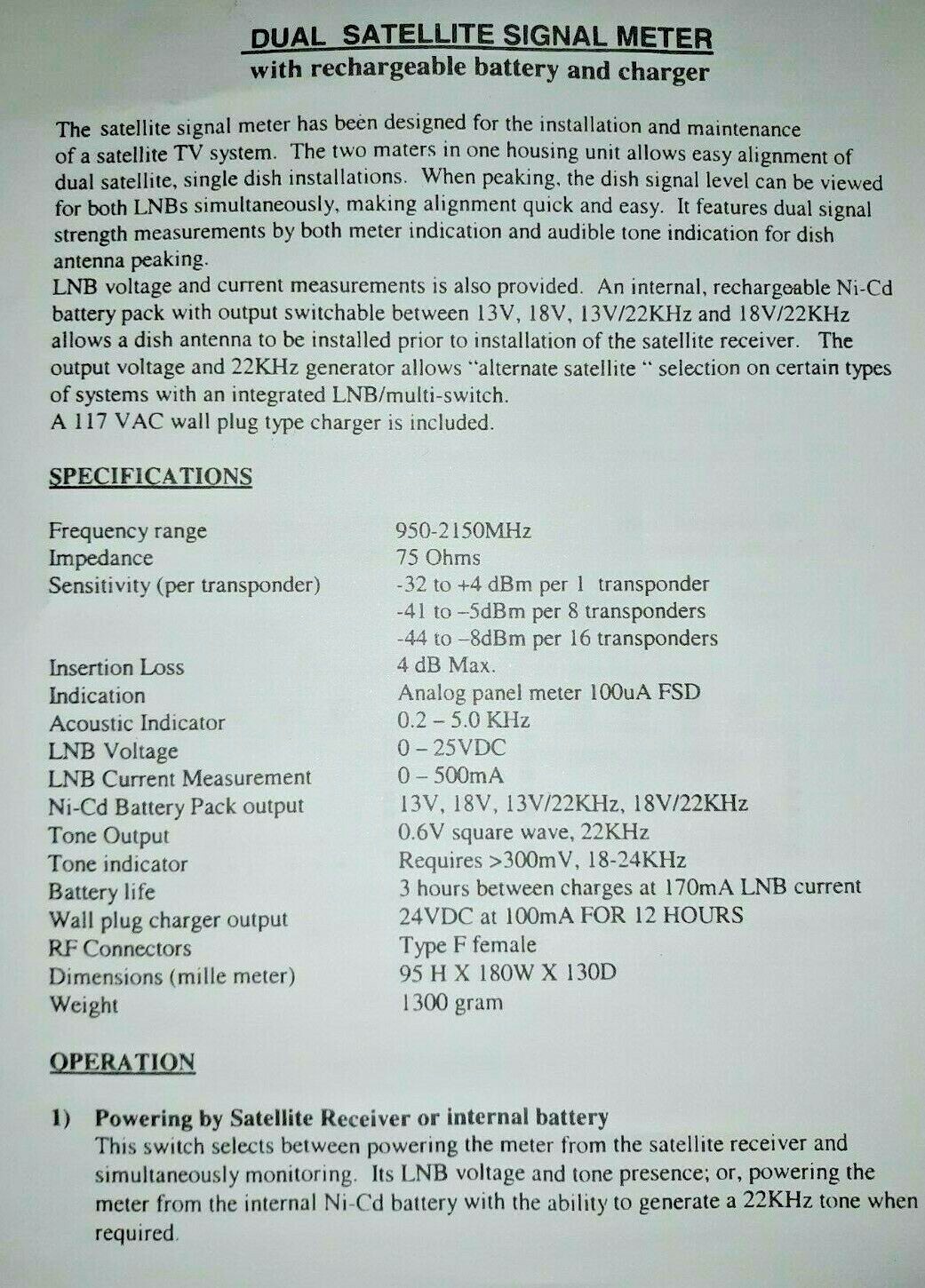Brand New Steren 203-510 Dual Satellite Signal Level Meter